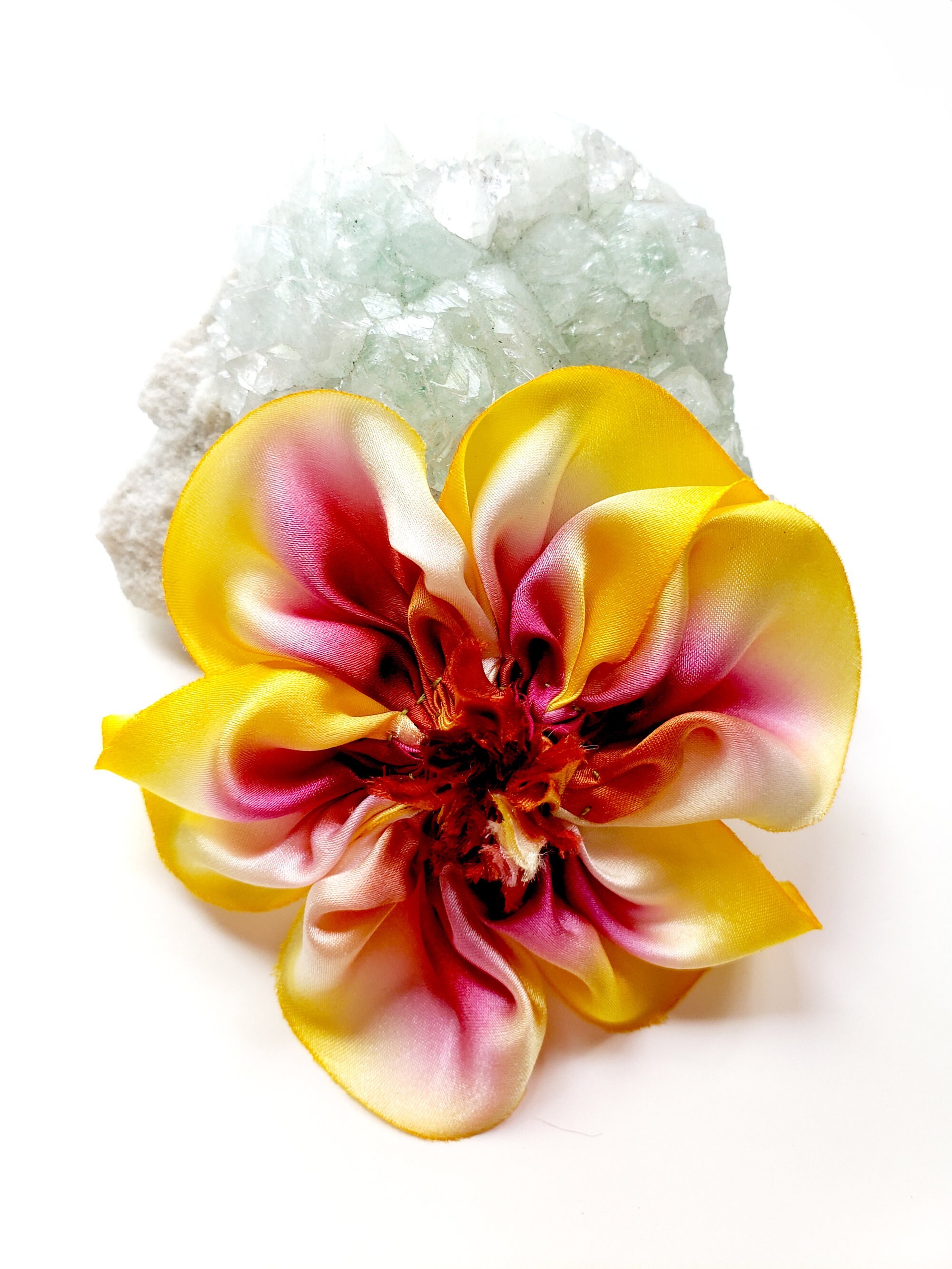 Silk Flower Brooch in Fresh Cut Peach Hand Sewn Yellow and Etsy