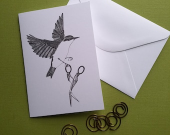 Nuthatch Absconds with a Pair of Crane Scissors Greeting Card Notecard with Envelope 4 x 6