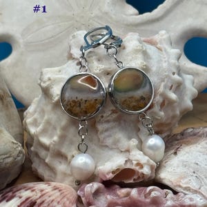 Resin Beach Sunrise Earrings: Real Sand, Shells & Pearl Dangle