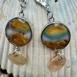 Handmade Resin Beach Earrings: Real Sand, Shells & Mother-of-Pearl