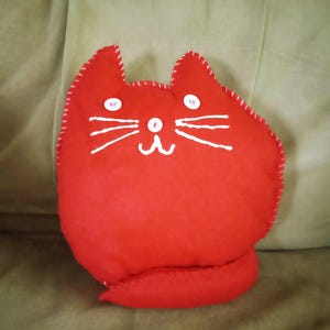 Decorative Cat Pillow Red Felt with Button Eyes