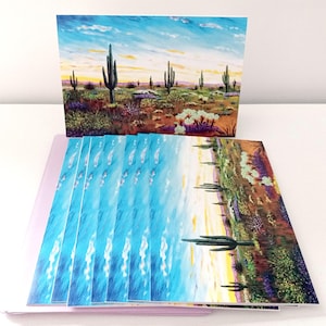 Ensemble de cartes pour notes vierges Flowering Desert Painting - 8 cartes avec enveloppes