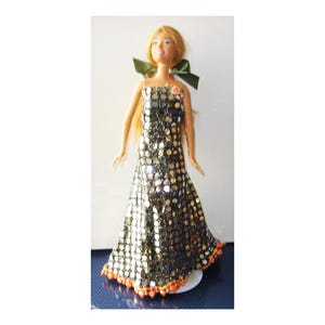 Vintage Handmade Barbie Strapless Party Dress Silver Sequin