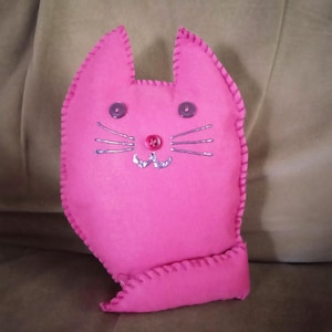 Decorative Kitten Pillow Pink Felt with Button Eyes