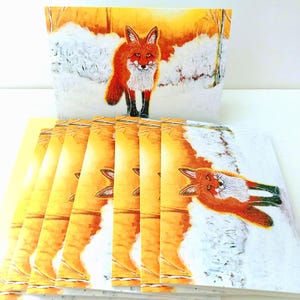 Winter Fox Painting Blank Notecard Set - 8 Cards with Envelopes