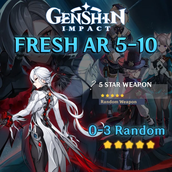 Genshin Impact Fresh Acocunt (Arlecchino + Random Weapon, 0-3 5 Stars) [NA/EU/Asia]