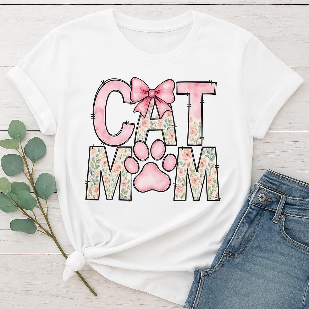 Retro Floral Cat Mom Png, Coquette Bow Cat Mom Png, Mama Mom File ...