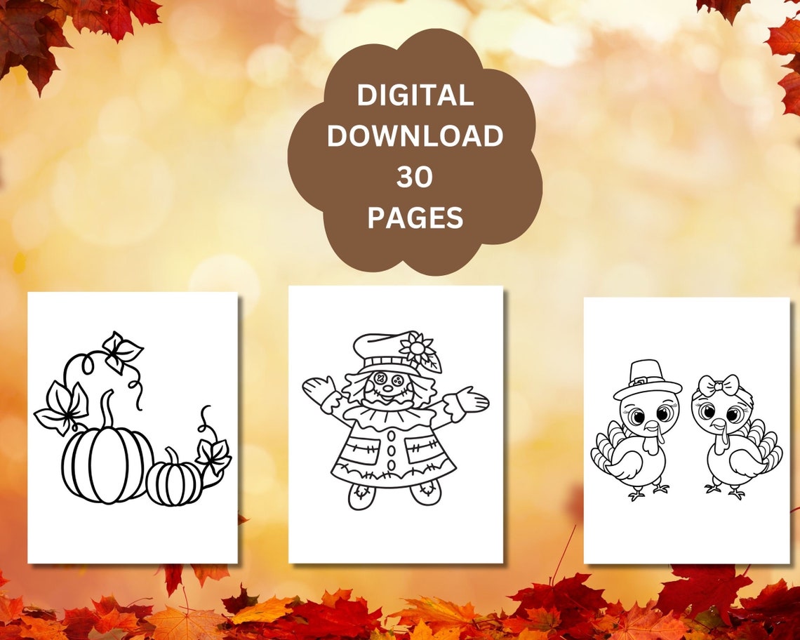 Fall Coloring Pages, Fall PDF, Fall Coloring Printables, Thanksgiving