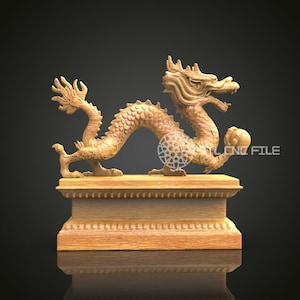 Majestic Dragon Sculpture 3D STL Model, CNC Router Engraving, Wood Artcam Aspire, Mythical Decor, CNC Carving Files, Tabletop Art
