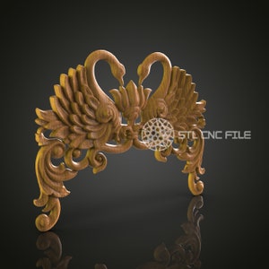 3D Carved Swan Pair STL File: Ornate Relief Art (Digital Download)