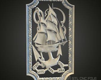 Segelfartyg och ankare 3D-modell: CNC/3D-skrivare STL-fil