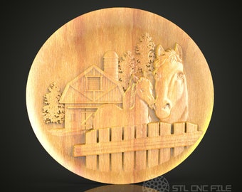 Arte mural rústico de caballo y granero: archivo STL 3D para grabado en madera CNC