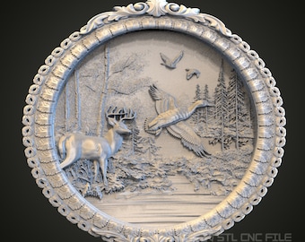 Nature Scene Relief STL Model: CNC Router & 3D Printer File