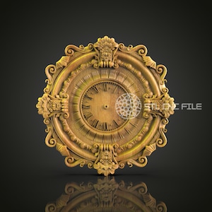 Baroque Clock 3D Model STL: CNC Router Carving Design