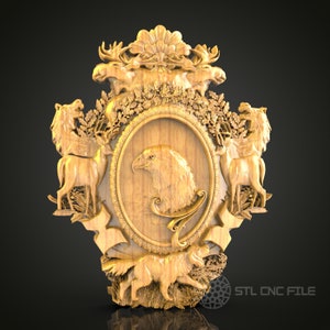 Escudo de águila real: Panel de madera grabado en CNC en 3D (modelo STL de Artcam Aspire)
