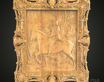Mittelalterlicher Ritter zu Pferd 3D Relief STL-Datei: CNC Holzwandkunst