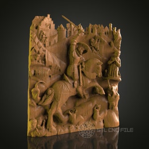 Medieval Knight Relief - STL Model for CNC Router Engraver - Artcam, Aspire Compatible - Historical Scene, Wall Art, 3D Printer Ready
