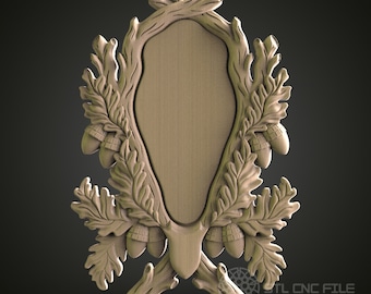 May include: A wooden plaque with a carved design of antlers and oak leaves with acorns. The plaque is blank and ready to be personalized.