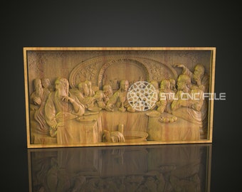 Elegante panel de madera de la última cena - Arte grabado CNC, tallado de modelos religiosos STL