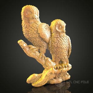 Duo de sculptures hibou, gravure sur toupie CNC, compatible Artcam et Aspire, art mural sur bois, fichiers CNC décoratifs