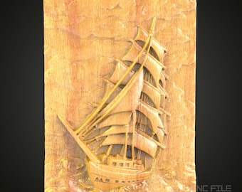 3D Ship Model STL File: Nautical Wood Wall Art Decor