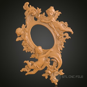 Baroque Cherub Frame 3D Relief Art: CNC Router STL Model (Digital File)