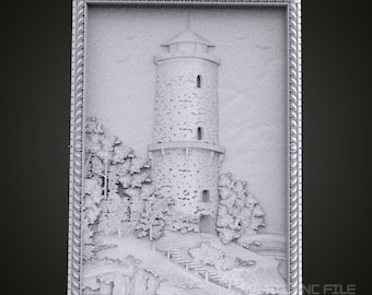 Lighthouse 3D Relief Art - CNC Router & 3D Printer STL Model (Digital Download)