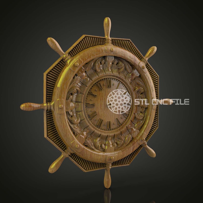 Create Clockwork Ship Design Nautical Ship Wheel Clock STL Model: CNC Router, Artcam & Aspire ...