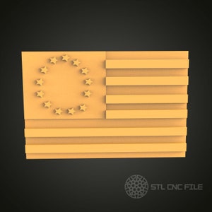 ヴィンテージ 3D アメリカ国旗 - CNC ルーター彫刻機、Artcam、Aspire、CNC ファイル、木製アート壁装飾用の STL モデル