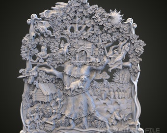 Fantasy Tree of Life Relief STL Model: CNC Router Engraving, Wall Decor