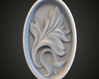 Modelo STL en relieve ovalado floral para grabador de enrutador CNC, Artcam, Aspire, madera, decoración de pared