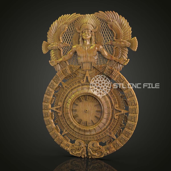 Aztec Chief Wall Clock STL Model, CNC Router Engraving File, Artcam Aspire Wood Art, Cultural Heritage Wall Decor, CNC Woodworking