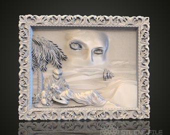3D Desert Scene Relief STL Model for CNC Router Engraver - Exotic Wall Art Decor