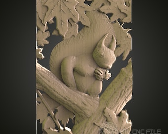 Squirrel on Branch Relief Art STL Model: CNC Router & 3D Printer File