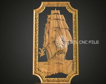 Nautical Sailing Ship Wall Art - CNC Router STL Model, Maritime Decor, Artcam Aspire Files