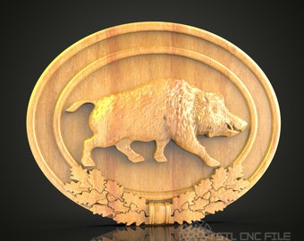 Wild Boar 3D Relief STL File: Autumn Leaves CNC Wood Art