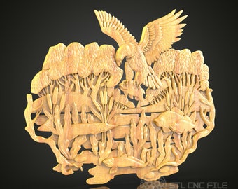 Eagle & Forest Animals STL Model: CNC Router Nature Wall Art