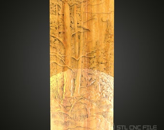 Woodland Scene Relief STL Model: CNC Router Carving (Digital File)