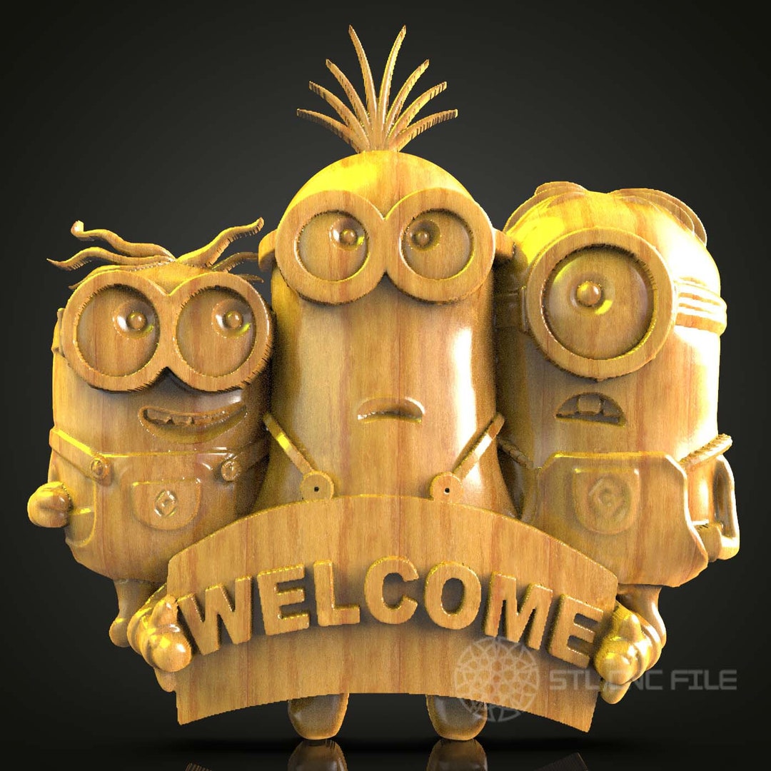Friendly Trio Welcome Sign STL Model, Fun CNC Engraving, Whimsical Door ...