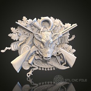 Boar Hunting Trophy STL Model: CNC Router Wall Decor (PDF Pattern)