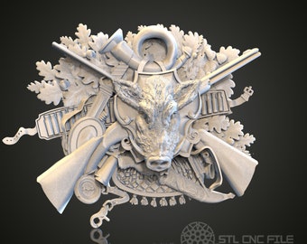 Trofeo de caza de jabalí: Modelo STL: Decoración de pared con fresadora CNC (patrón PDF)