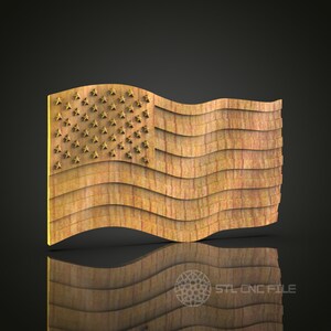 CNC ルーター彫刻機、壁装飾 Artcam Aspire CNC ファイル用の 3D 波状アメリカ国旗 STL モデル