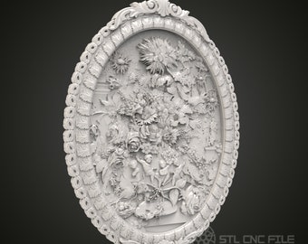Floral Oval Wood Frame: 3D CNC Engraved STL Model