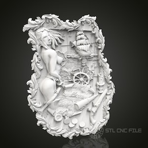 Piratenschatz - Nautische 3D CNC gravierte Holzplatte, Artcam Aspire STL Modell für CNC Fräser, Maritime Adventure Art