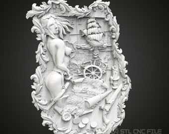 Piratenschatz 3D CNC Holzplatte: Nautische Abenteuer Kunst (STL Modell)