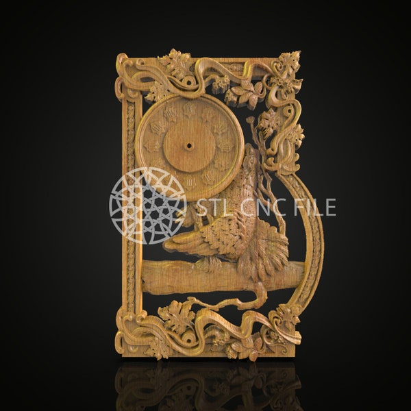 Horloge paon baroque, modèle 3D STL, fichiers de gravure pour routeur CNC, travail du bois décoratif Artcam Aspire, motif CNC de décoration murale élégante