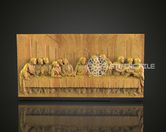 Panel grabado CNC de la Última Cena - Arte religioso detallado, tallado en madera modelo STL