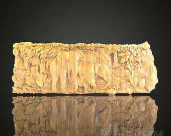 Elephant Family Relief STL Model for CNC Router - Artcam, Aspire Compatible, Wildlife Wood Carving