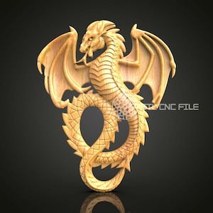 Serpentine Dragon 3D STL Model, CNC Router Engraving File, Mythical Beast Wall Art, Wood Carving Decor, Fantasy Timepiece CNC Design