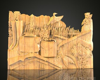 Rustic Cabin in the Woods Wood Carving - CNC Router STL File for Nature Decor